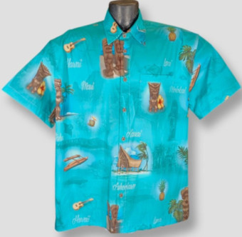 Hawaiian Island Tikis Aloha Shirt- Made in USA- 100% Cotton